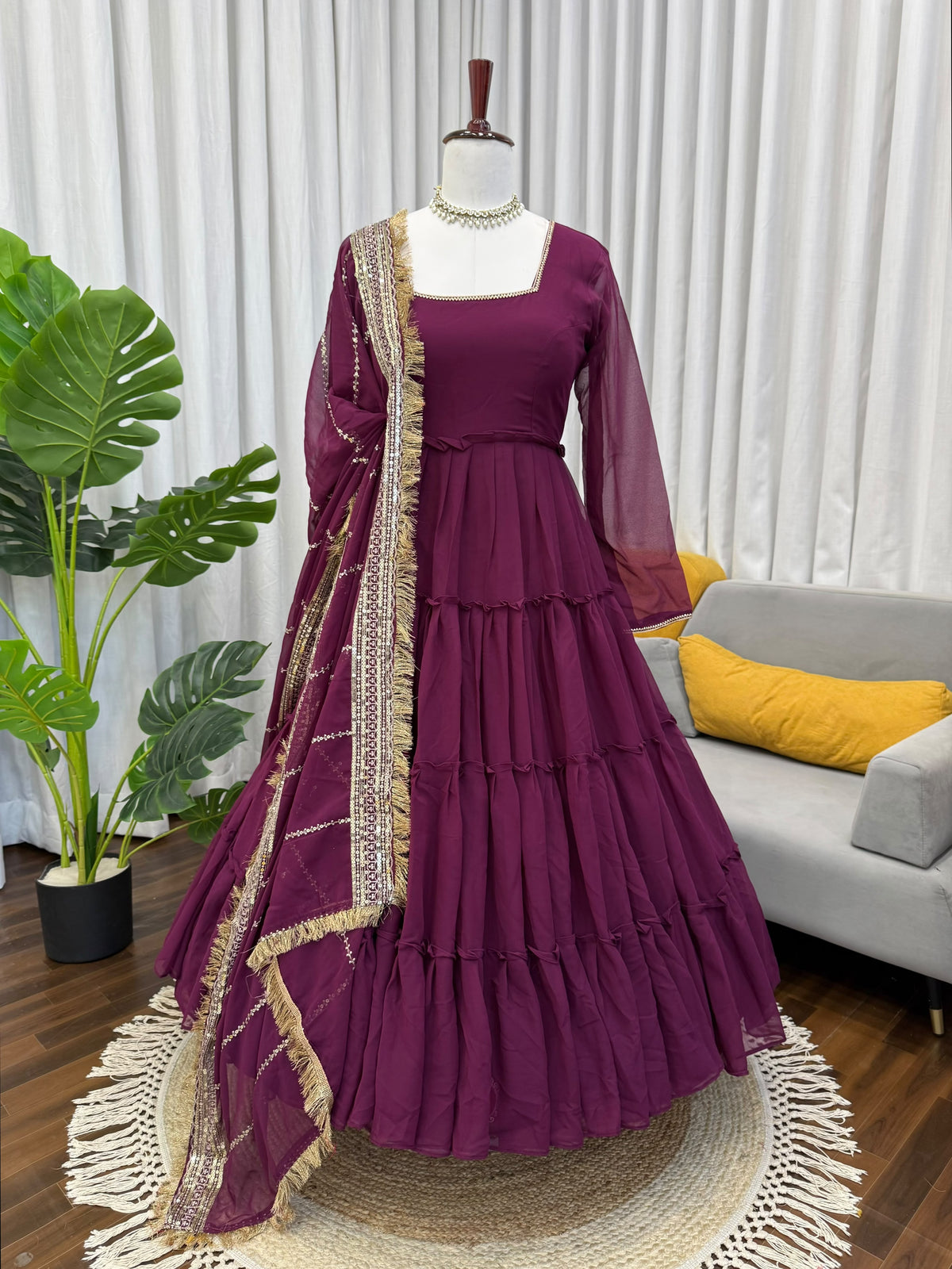 Designer Anarkali Set - Ruffle Faux Georgette with Dupatta (KD-1539)
