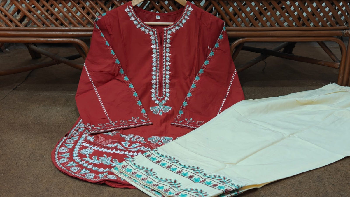Elegant Cotton Farshi Salwar Set - Rust