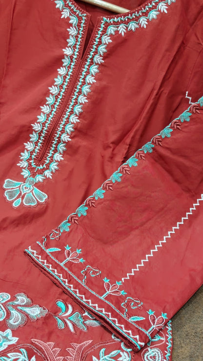 Elegant Cotton Farshi Salwar Set - Rust