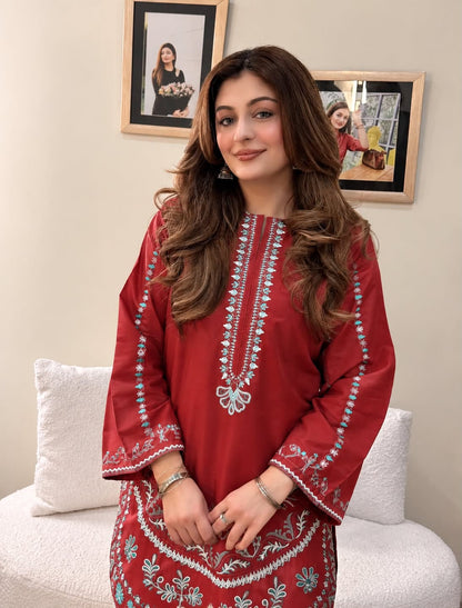 Elegant Cotton Farshi Salwar Set - Rust