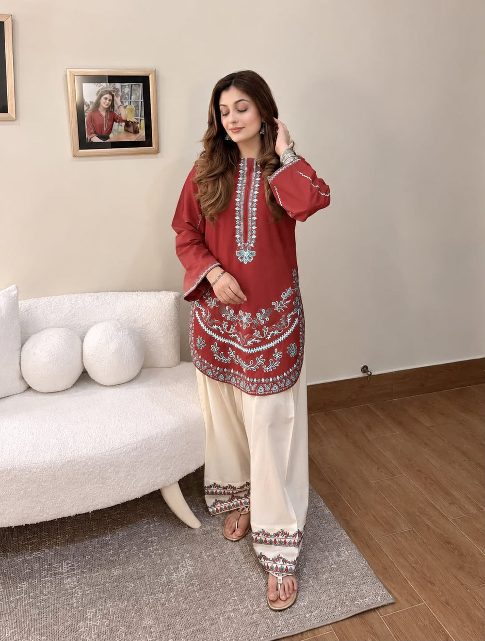 Elegant Cotton Farshi Salwar Set - Rust
