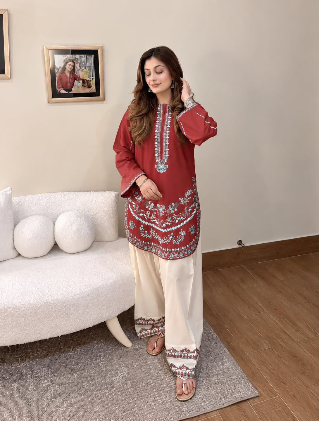 Elegant Cotton Farshi Salwar Set - Rust