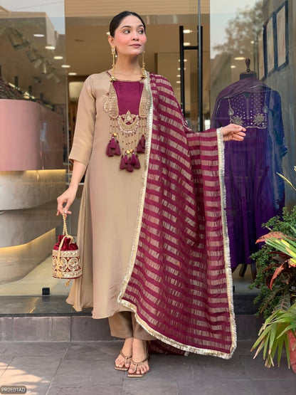 Designer Kurti Pant Set with Kanjivaram Weaving Dupatta