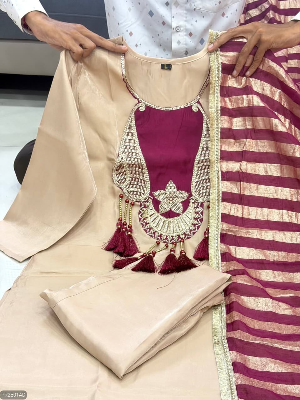 Designer Kurti Pant Set with Kanjivaram Weaving Dupatta