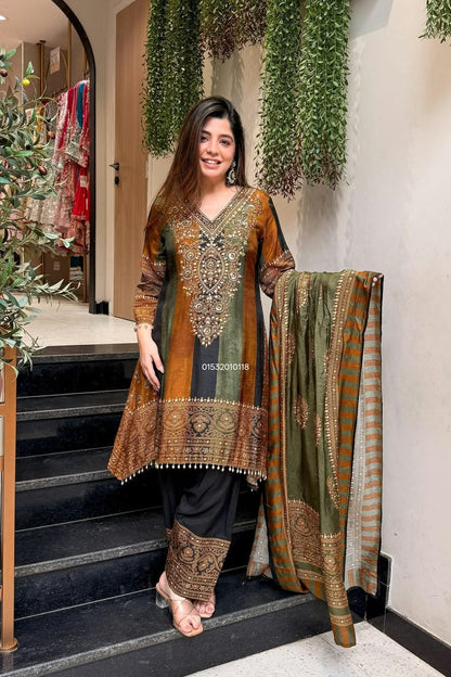 Farshi Salwar 3 Piece Dress – Heavy Crushed Chinon Silk
