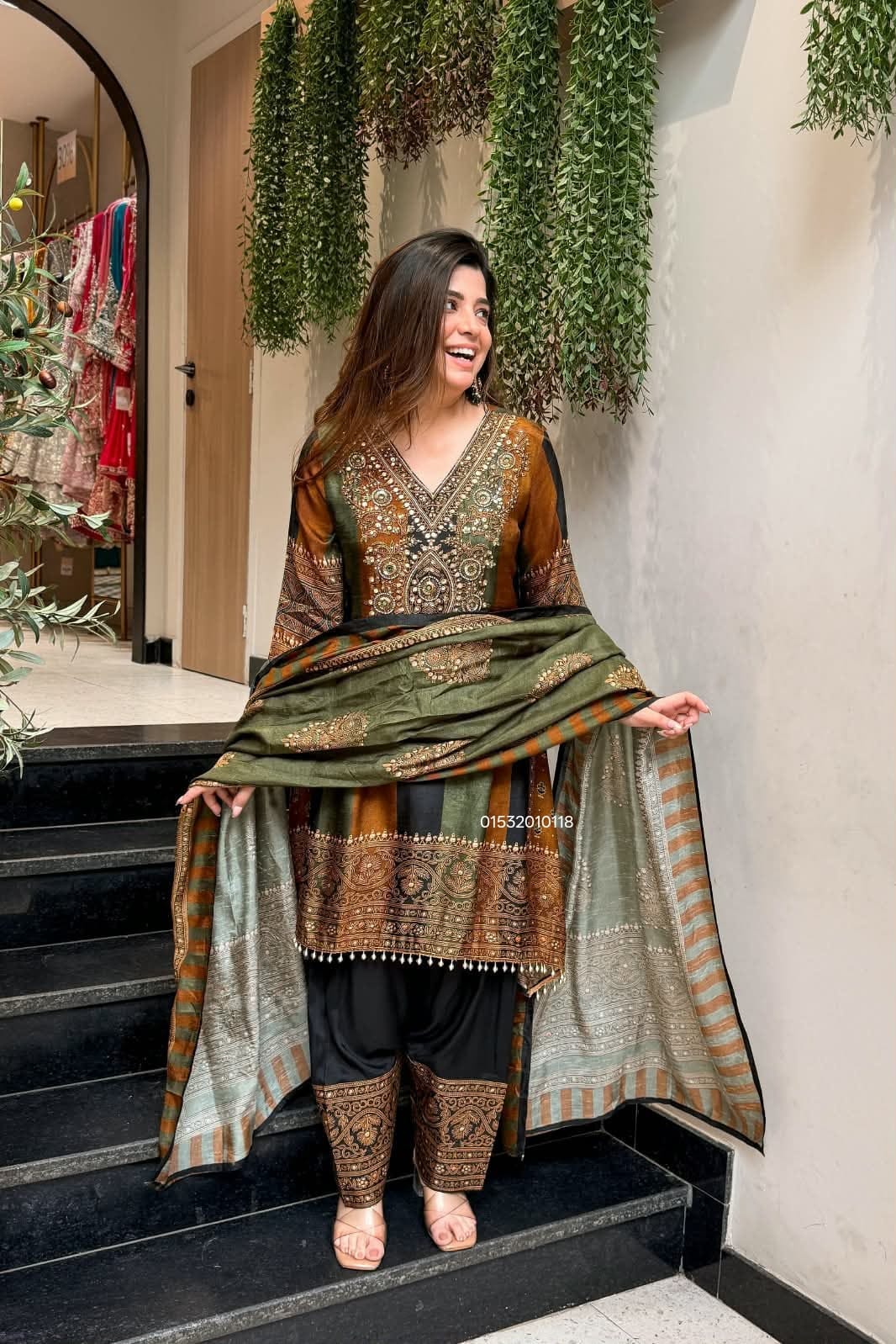 Farshi Salwar 3 Piece Dress – Heavy Crushed Chinon Silk