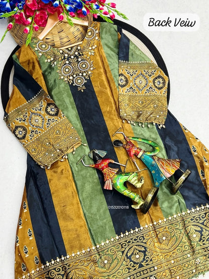 Farshi Salwar 3 Piece Dress – Heavy Crushed Chinon Silk