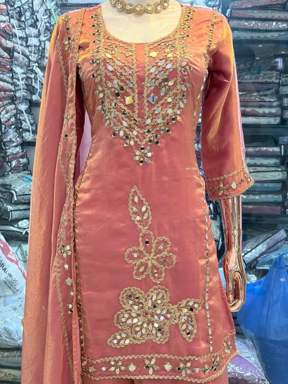Premium Space Silk Set with Hand-Stitched Real Mirror Work