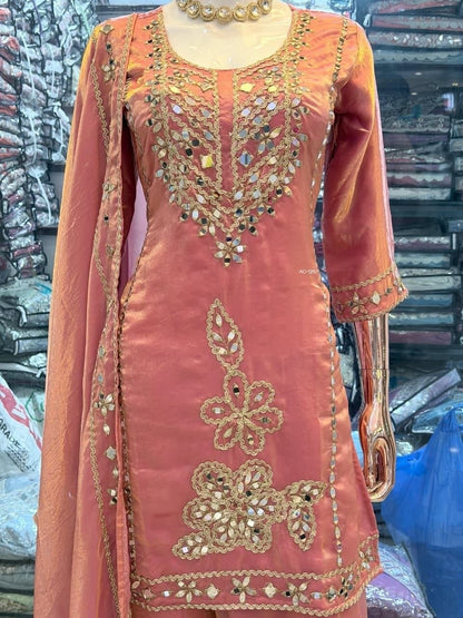 Premium Space Silk Set with Hand-Stitched Real Mirror Work