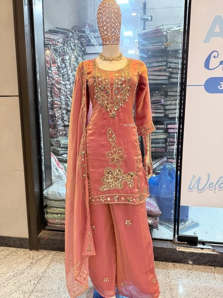 Premium Space Silk Set with Hand-Stitched Real Mirror Work