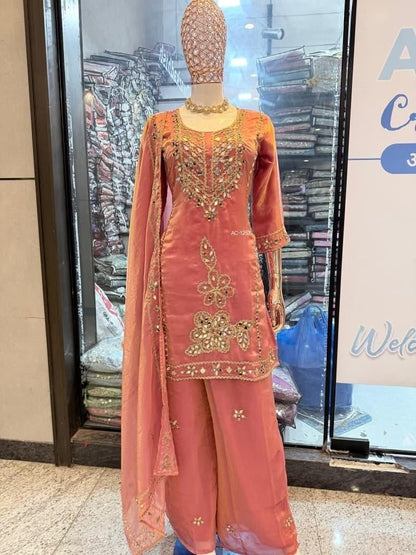 Premium Space Silk Set with Hand-Stitched Real Mirror Work