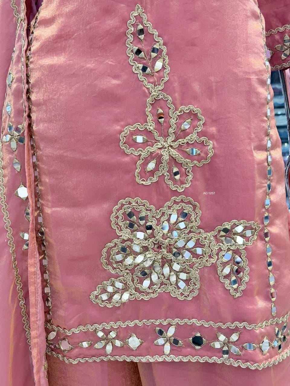 Premium Space Silk Set with Hand-Stitched Real Mirror Work