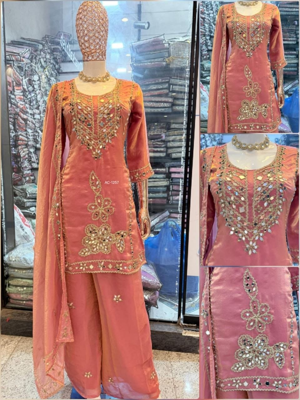 Premium Space Silk Set with Hand-Stitched Real Mirror Work