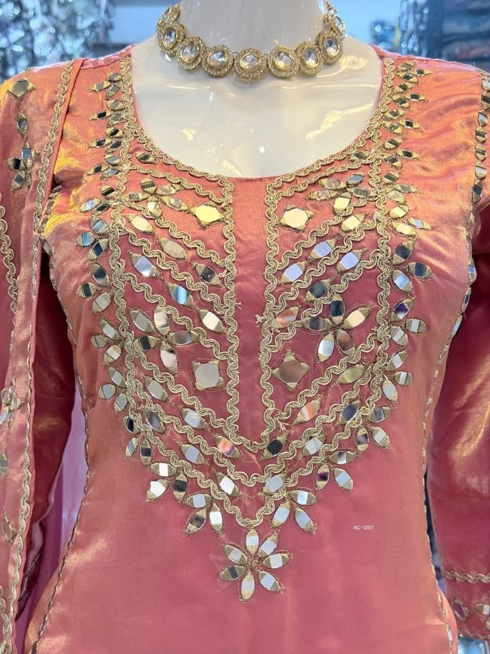 Premium Space Silk Set with Hand-Stitched Real Mirror Work