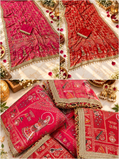 Karwa Chauth Special Rich Dola Viscose Saree with Meena, Khalti Handwork & Mirror Work