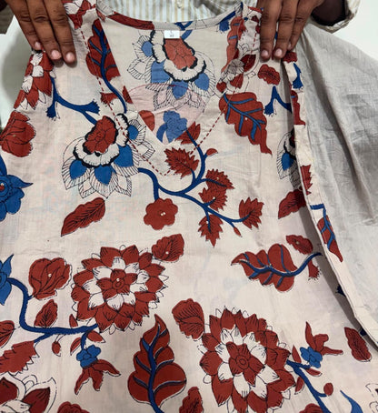 Kalyara Kalamkari A-Line Suit Set with Mul Cotton Dupatta