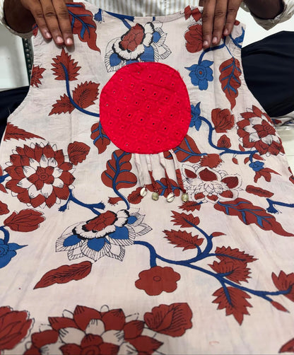 Kalyara Kalamkari A-Line Suit Set with Mul Cotton Dupatta