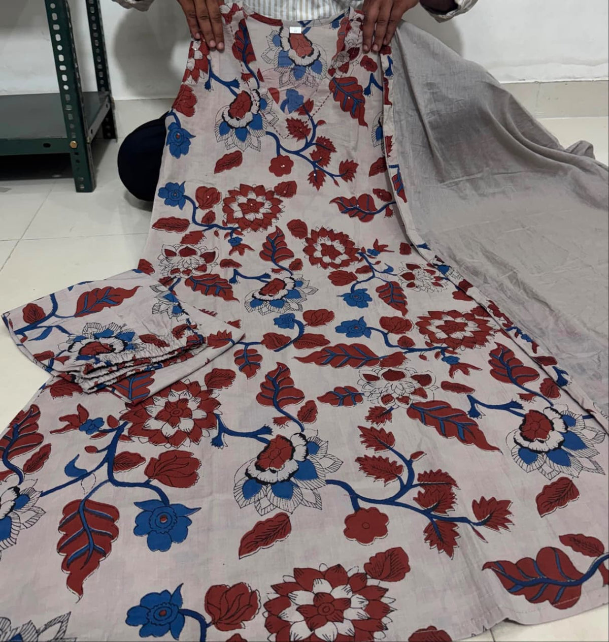 Kalyara Kalamkari A-Line Suit Set with Mul Cotton Dupatta