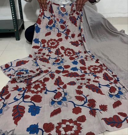 Kalyara Kalamkari A-Line Suit Set with Mul Cotton Dupatta