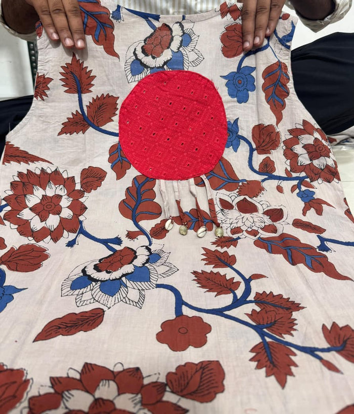 Kalyara Kalamkari A-Line Suit Set with Mul Cotton Dupatta