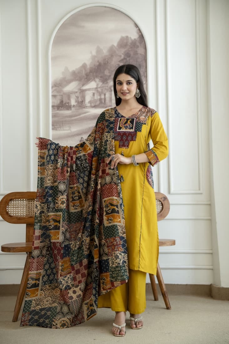 💫Easy Breezy Summer Cotton Kurta pent and Dupatta Sets*