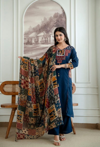 💫Easy Breezy Summer Cotton Kurta pent and Dupatta Sets*