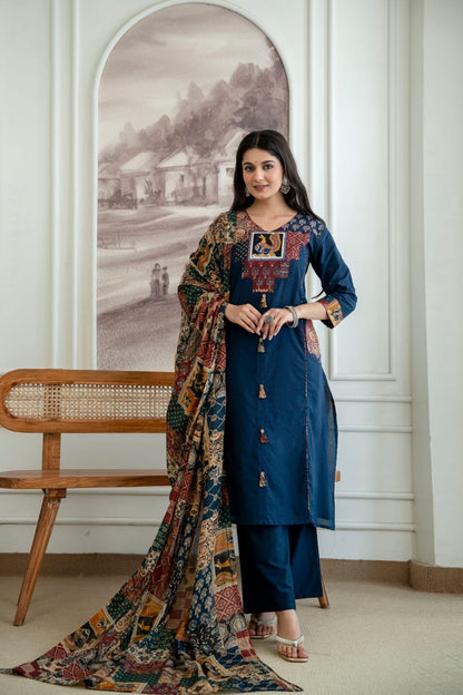 💫Easy Breezy Summer Cotton Kurta pent and Dupatta Sets*