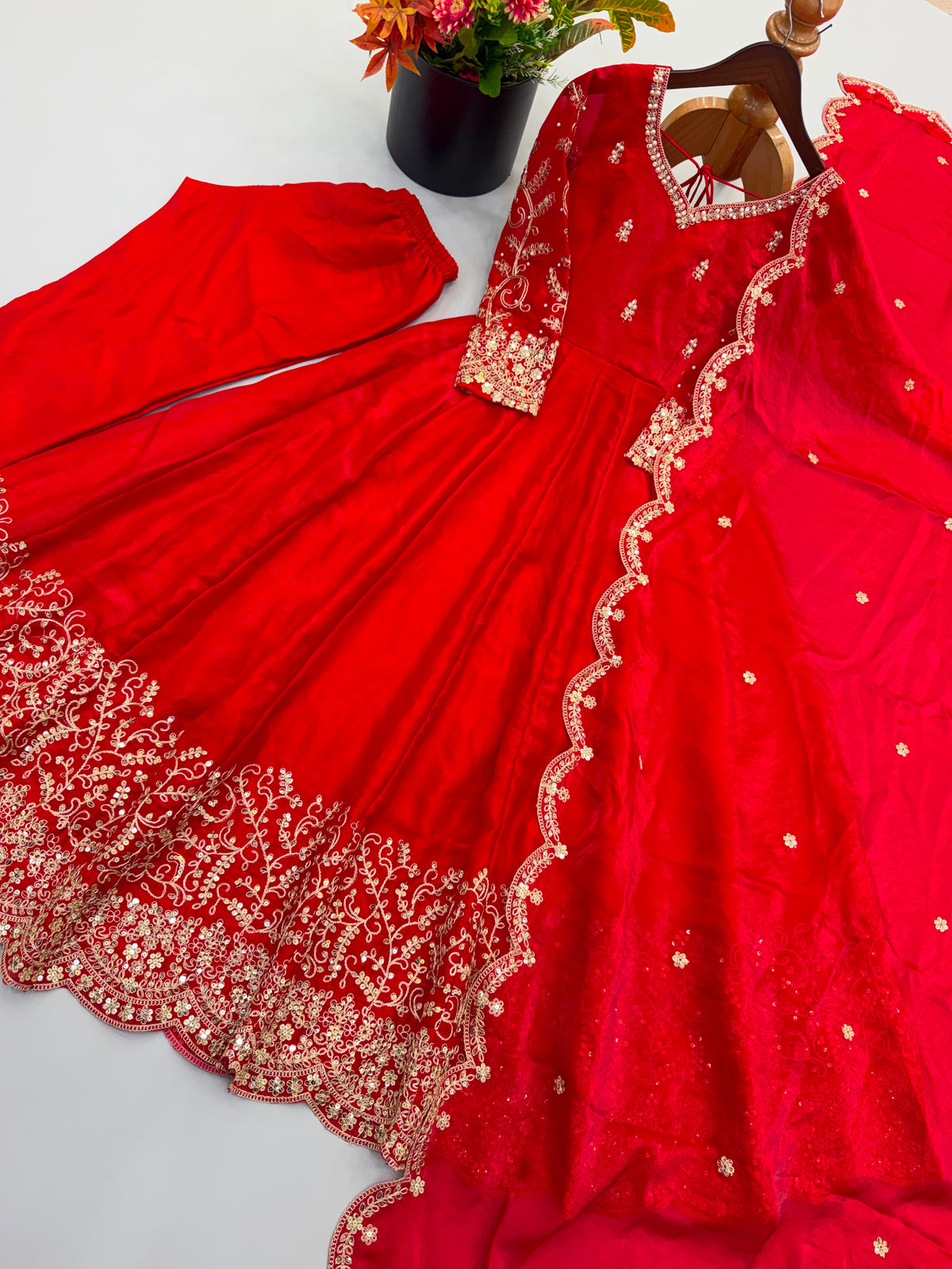 Teal Fendy Silk Embroidery Anarkali Gown with Dupatta