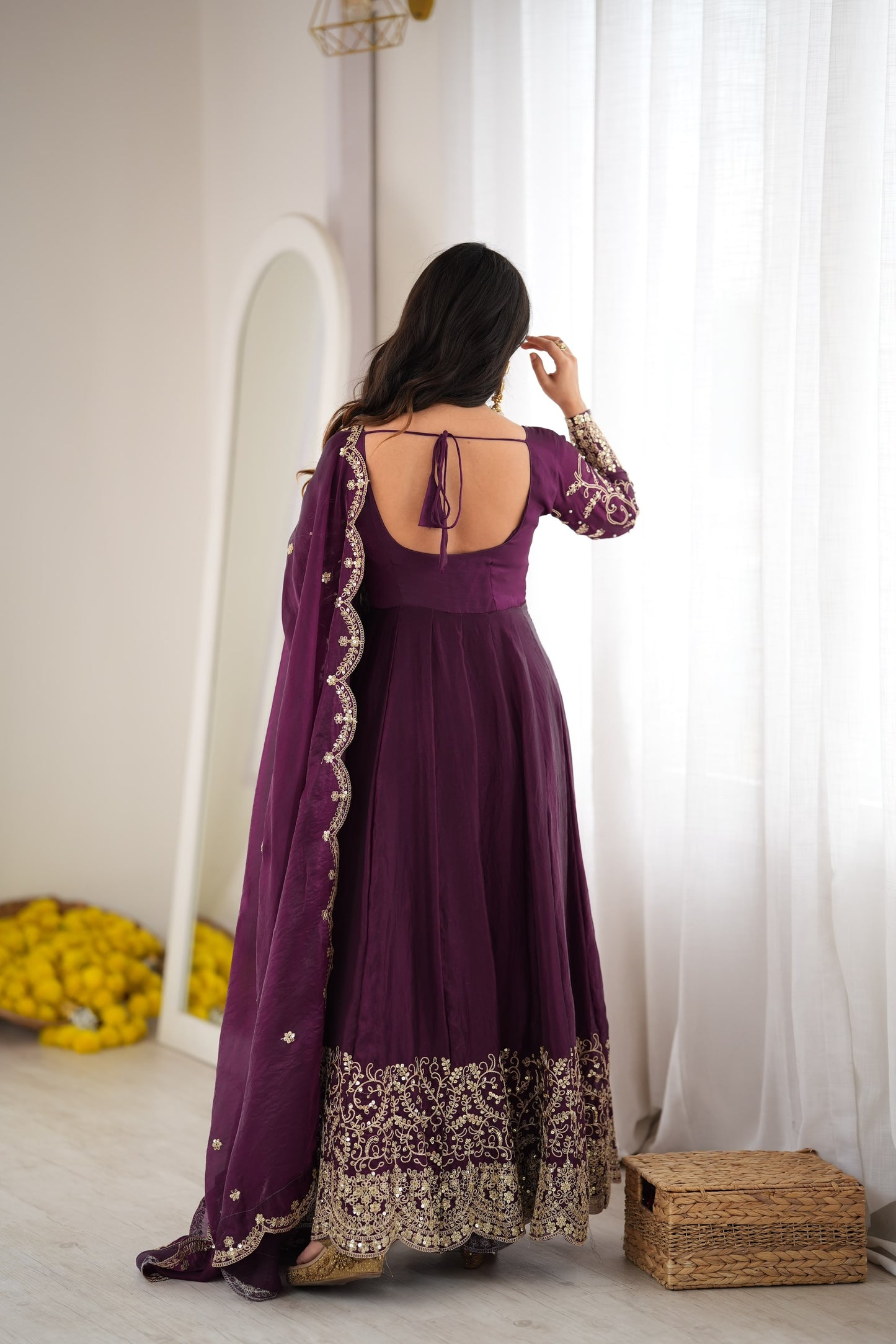 Teal Fendy Silk Embroidery Anarkali Gown with Dupatta