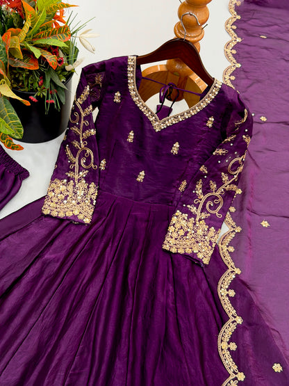 Teal Fendy Silk Embroidery Anarkali Gown with Dupatta