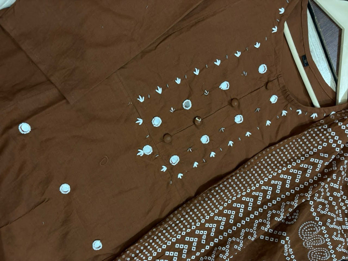 Coffee Brown A-Line Kurti Set - Front Pose