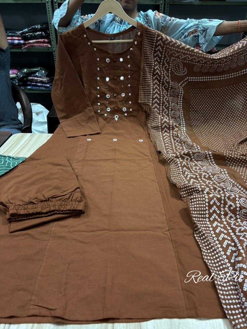 Coffee Brown A-Line Kurti Set - Model View