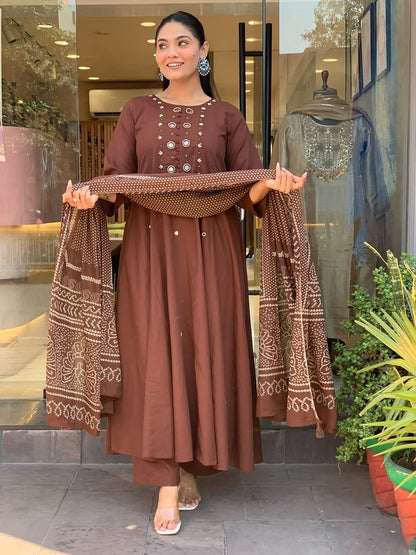 Coffee Brown A-Line Kurti Set - Styled Look