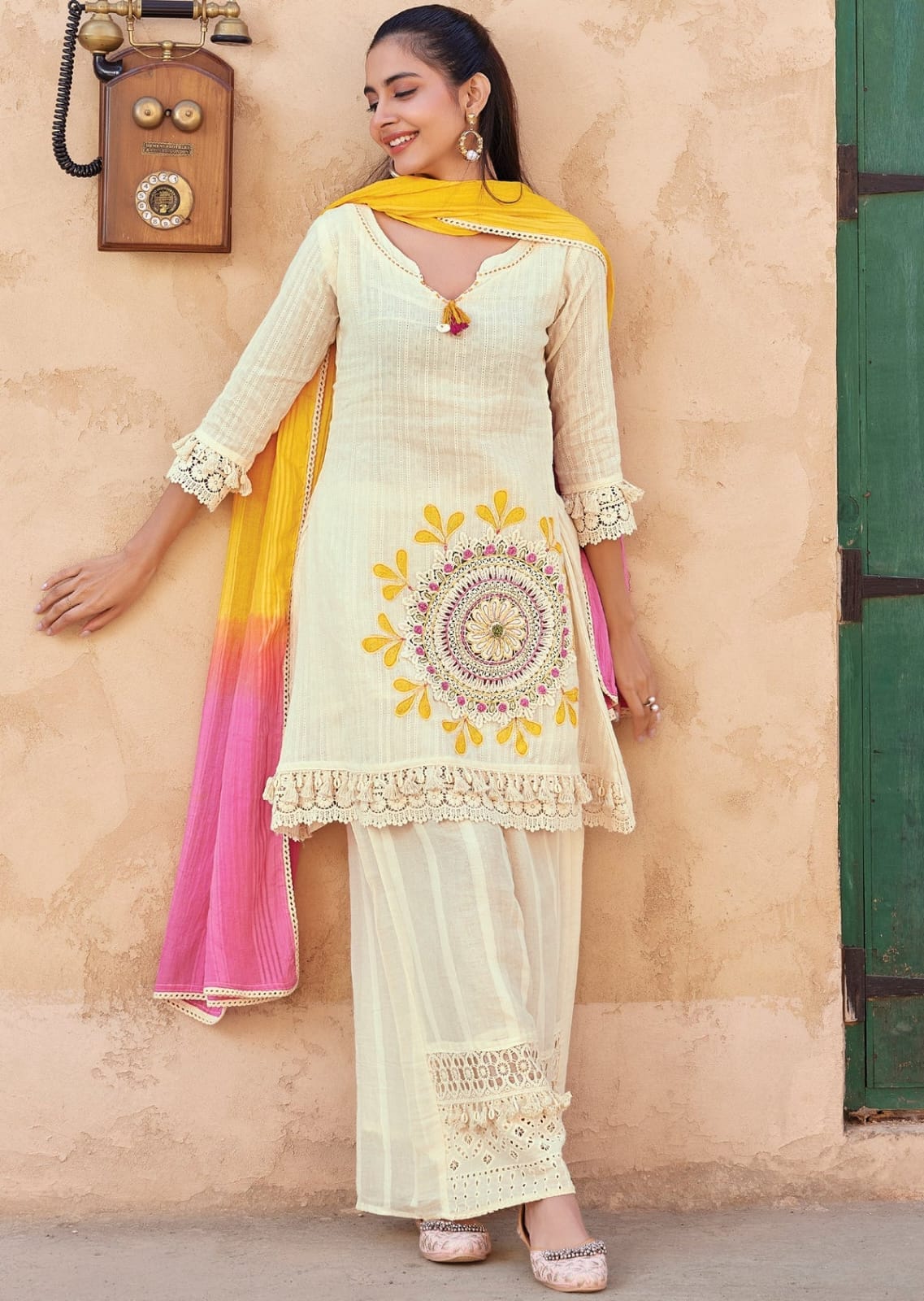 Pure Cotton Embroidered Party Wear Set Off White - Outdoor Look