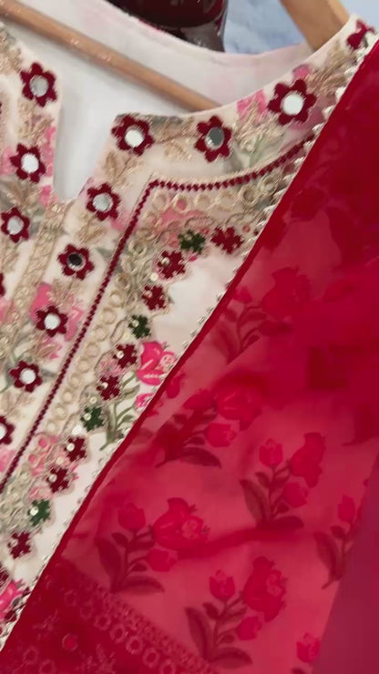 Designer Party Wear Pure Natural Crepe Top & Farshi Palazzo With Dupatta Set
