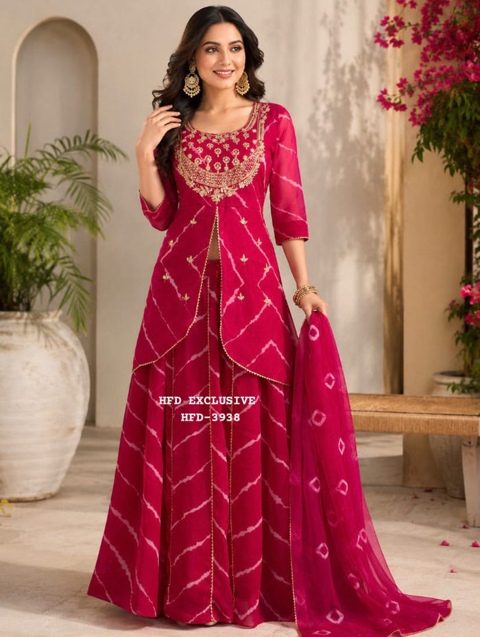 Premium Georgette Lehriya mothda Suit Set